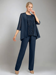3 Pieces Scoop Sleeveless Floor Length Mother Of The Bride Pantsuits With Jacket