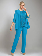 3 Pieces Scoop Sleeveless Floor Length Mother Of The Bride Pantsuits With Jacket