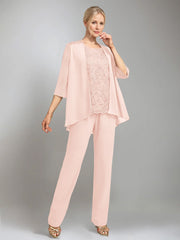 3 Pieces Scoop Sleeveless Floor Length Mother Of The Bride Pantsuits With Jacket
