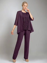 3 Pieces Scoop Sleeveless Floor Length Mother Of The Bride Pantsuits With Jacket