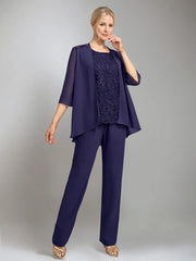 3 Pieces Scoop Sleeveless Floor-Length Mother of the Bride Pantsuits with Jacket