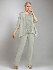3 Pieces Scoop Sleeveless Floor-Length Mother of the Bride Pantsuits with Jacket