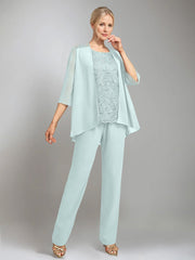 3 Pieces Scoop Sleeveless Floor Length Mother Of The Bride Pantsuits With Jacket