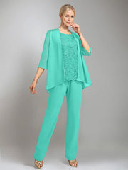 3 Pieces Scoop Sleeveless Floor Length Mother Of The Bride Pantsuits With Jacket