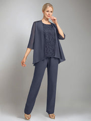 3 Pieces Scoop Sleeveless Floor-Length Mother of the Bride Pantsuits with Jacket