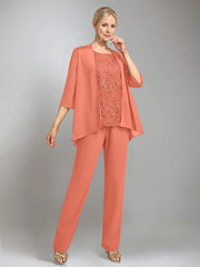 3 Pieces Scoop Sleeveless Floor Length Mother Of The Bride Pantsuits With Jacket