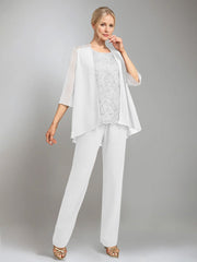 3 Pieces Scoop Sleeveless Floor Length Mother Of The Bride Pantsuits With Jacket
