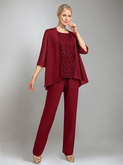 3 Pieces Scoop Sleeveless Floor Length Mother Of The Bride Pantsuits With Jacket