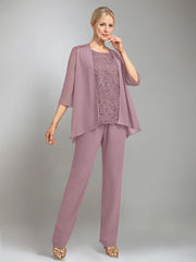 3 Pieces Scoop Sleeveless Floor Length Mother Of The Bride Pantsuits With Jacket