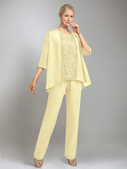 3 Pieces Scoop Sleeveless Floor Length Mother Of The Bride Pantsuits With Jacket