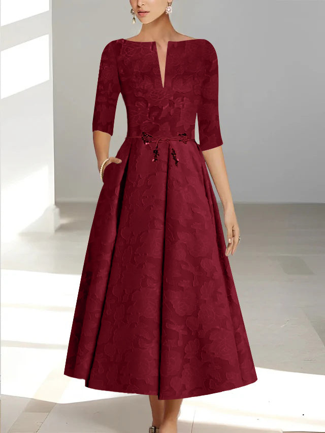 A Line Princess Half Sleeves Ankle Length Rose Lace Applique Mother Of The Bride Dresses Groom With Pockets