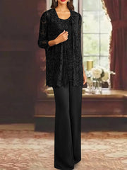 Chiffon Lace Scoop Ankle Length Mother Of The Bride Pantsuits With Jacket