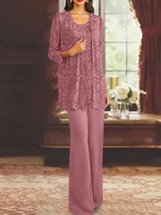 Chiffon Lace Scoop Ankle-Length Mother of the Bride Pantsuits with Jacket