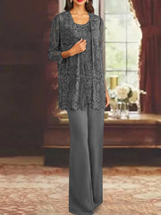 Chiffon Lace Scoop Ankle Length Mother Of The Bride Pantsuits With Jacket