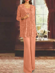 Chiffon Lace Scoop Ankle Length Mother Of The Bride Pantsuits With Jacket