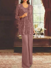 Chiffon Lace Scoop Ankle Length Mother Of The Bride Pantsuits With Jacket