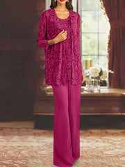 Chiffon Lace Scoop Ankle Length Mother Of The Bride Pantsuits With Jacket