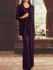 Chiffon Lace Scoop Ankle Length Mother Of The Bride Pantsuits With Jacket