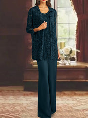 Chiffon Lace Scoop Ankle Length Mother Of The Bride Pantsuits With Jacket