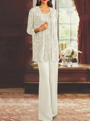 Chiffon Lace Scoop Ankle-Length Mother of the Bride Pantsuits with Jacket