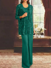Chiffon Lace Scoop Ankle Length Mother Of The Bride Pantsuits With Jacket