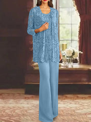 Chiffon Lace Scoop Ankle Length Mother Of The Bride Pantsuits With Jacket
