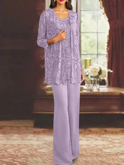 Chiffon Lace Scoop Ankle Length Mother Of The Bride Pantsuits With Jacket
