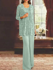 Chiffon Lace Scoop Ankle-Length Mother of the Bride Pantsuits with Jacket