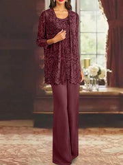 Chiffon Lace Scoop Ankle Length Mother Of The Bride Pantsuits With Jacket