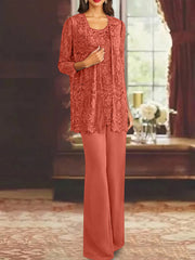 Chiffon Lace Scoop Ankle Length Mother Of The Bride Pantsuits With Jacket