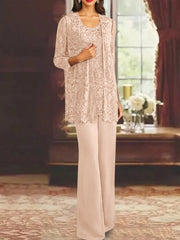 Chiffon Lace Scoop Ankle-Length Mother of the Bride Pantsuits with Jacket