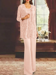 Chiffon Lace Scoop Ankle Length Mother Of The Bride Pantsuits With Jacket