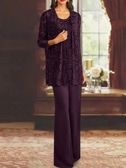 Chiffon Lace Scoop Ankle-Length Mother of the Bride Pantsuits with Jacket