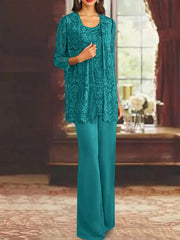 Chiffon Lace Scoop Ankle Length Mother Of The Bride Pantsuits With Jacket