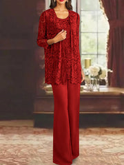 Chiffon Lace Scoop Ankle-Length Mother of the Bride Pantsuits with Jacket
