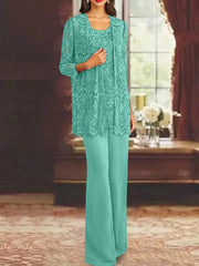 Chiffon Lace Scoop Ankle-Length Mother of the Bride Pantsuits with Jacket