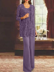 Chiffon Lace Scoop Ankle Length Mother Of The Bride Pantsuits With Jacket