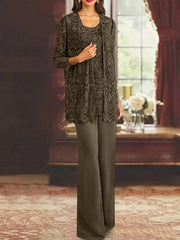 Chiffon Lace Scoop Ankle Length Mother Of The Bride Pantsuits With Jacket