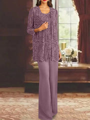Chiffon Lace Scoop Ankle Length Mother Of The Bride Pantsuits With Jacket