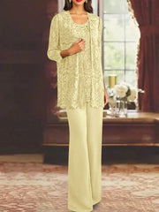 Chiffon Lace Scoop Ankle Length Mother Of The Bride Pantsuits With Jacket