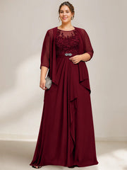 A-Line/Princess Scoop Plus Size Mother of the Bride Dresses Chiffon Lace with Wrap/Jacket