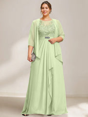 A Line Princess Scoop Plus Size Mother Of The Bride Dresses Chiffon Lace With Wrap Jacket