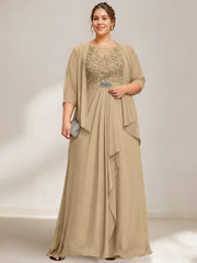 A-Line/Princess Scoop Plus Size Mother of the Bride Dresses Chiffon Lace with Wrap/Jacket