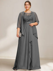 A Line Princess Scoop Plus Size Mother Of The Bride Dresses Chiffon Lace With Wrap Jacket