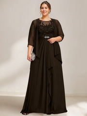 A Line Princess Scoop Plus Size Mother Of The Bride Dresses Chiffon Lace With Wrap Jacket