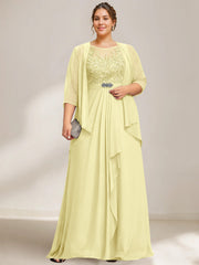 A Line Princess Scoop Plus Size Mother Of The Bride Dresses Chiffon Lace With Wrap Jacket