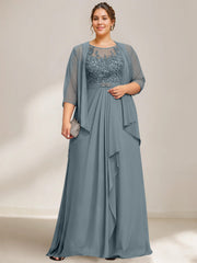 A Line Princess Scoop Plus Size Mother Of The Bride Dresses Chiffon Lace With Wrap Jacket