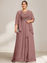 A-Line/Princess Scoop Plus Size Mother of the Bride Dresses Chiffon Lace with Wrap/Jacket