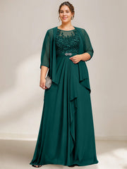 A Line Princess Scoop Plus Size Mother Of The Bride Dresses Chiffon Lace With Wrap Jacket