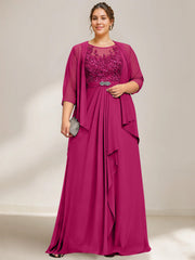 A Line Princess Scoop Plus Size Mother Of The Bride Dresses Chiffon Lace With Wrap Jacket